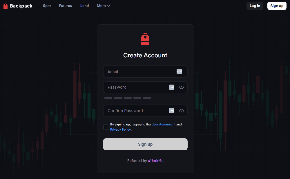 Κωδικός παραπομπής Backpack Exchange εισαγμένος κατά την εγγραφή
