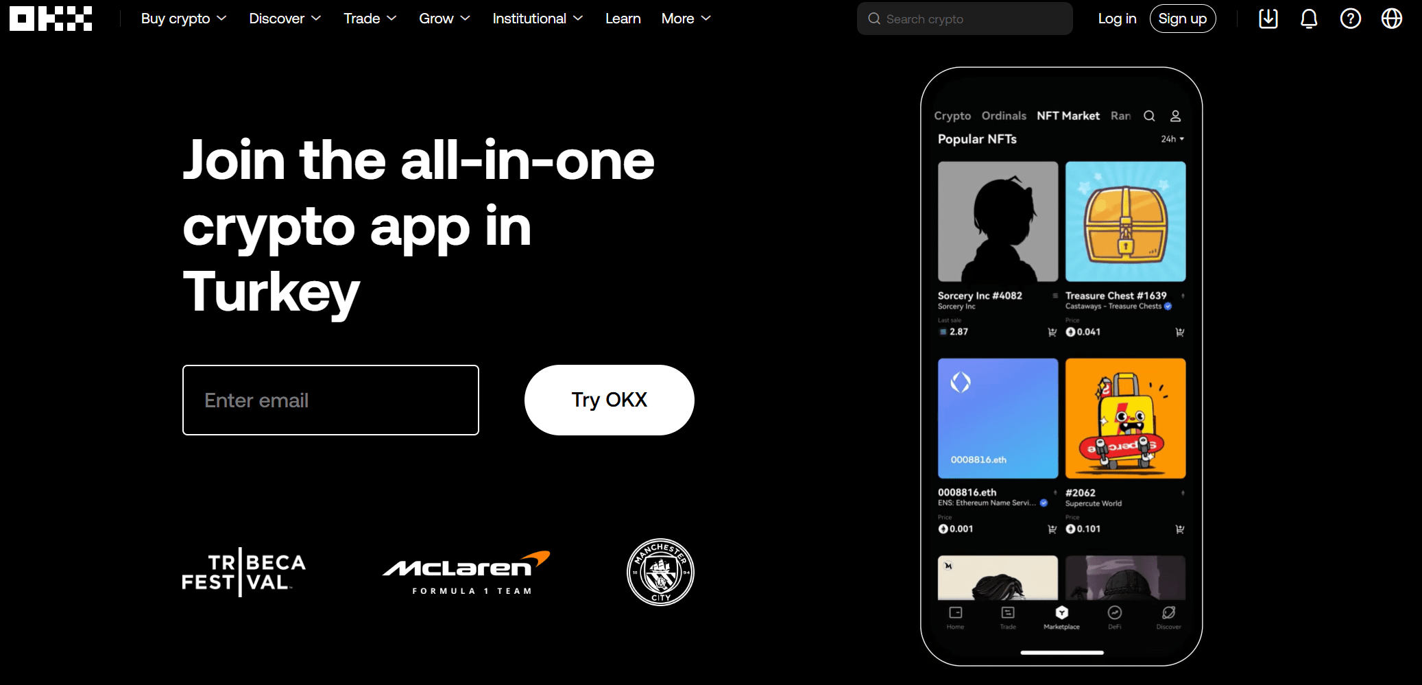 Ιστοσελίδα OKX Exchange με επισκόπηση spot και futures trading