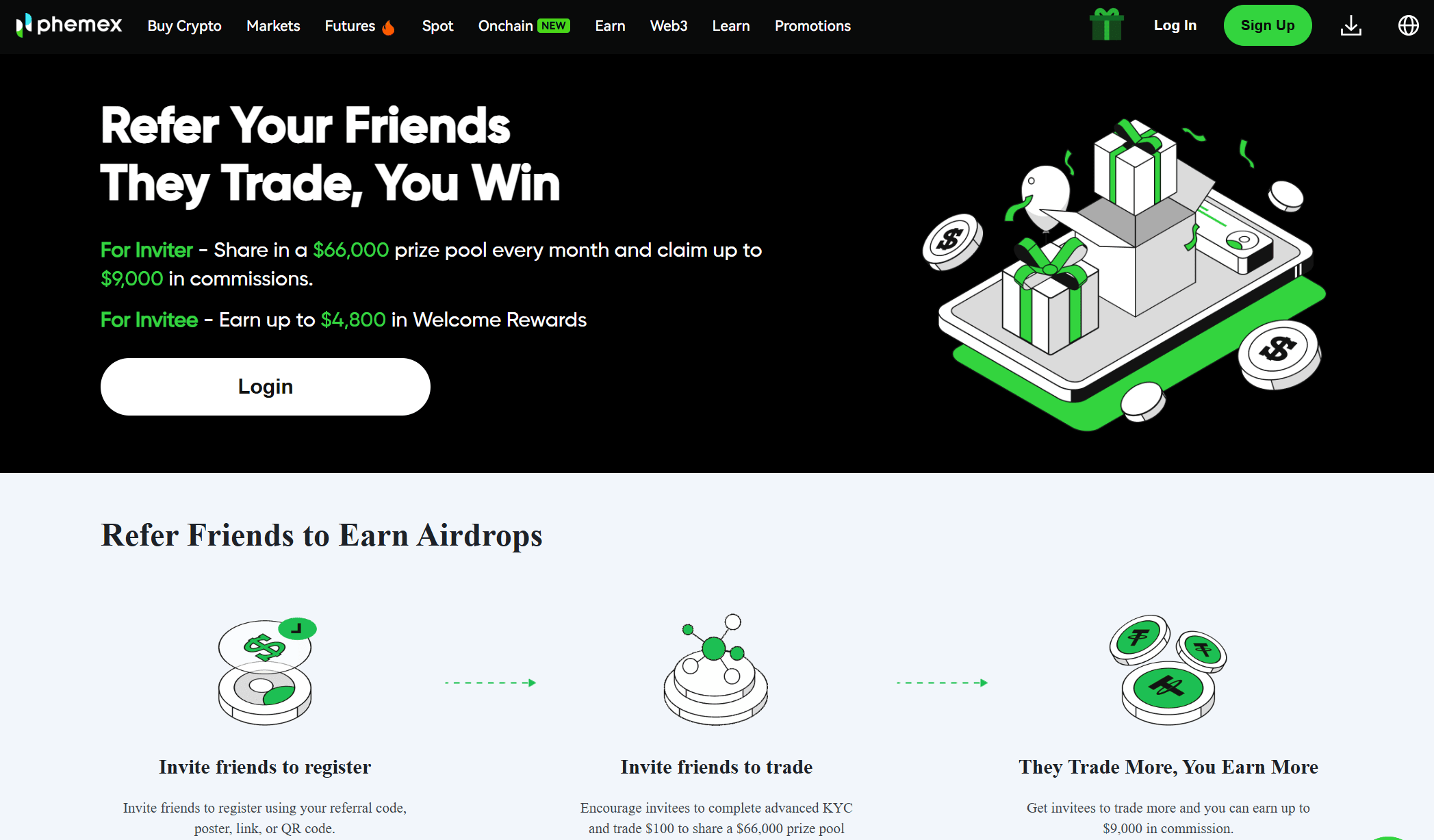 Πρόγραμμα παραπομπής Phemex με δομή προμήθειας